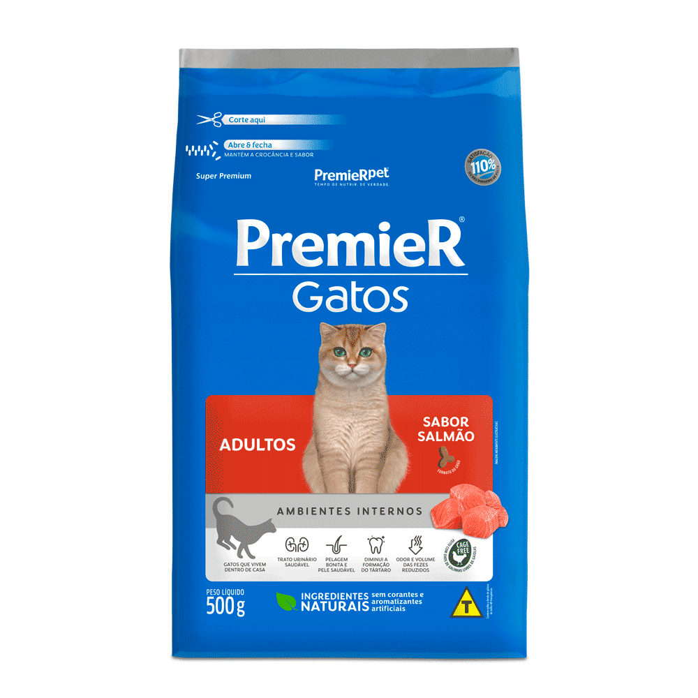 Ração Premier Ambientes Internos Gatos Adultos Salmão 500 g