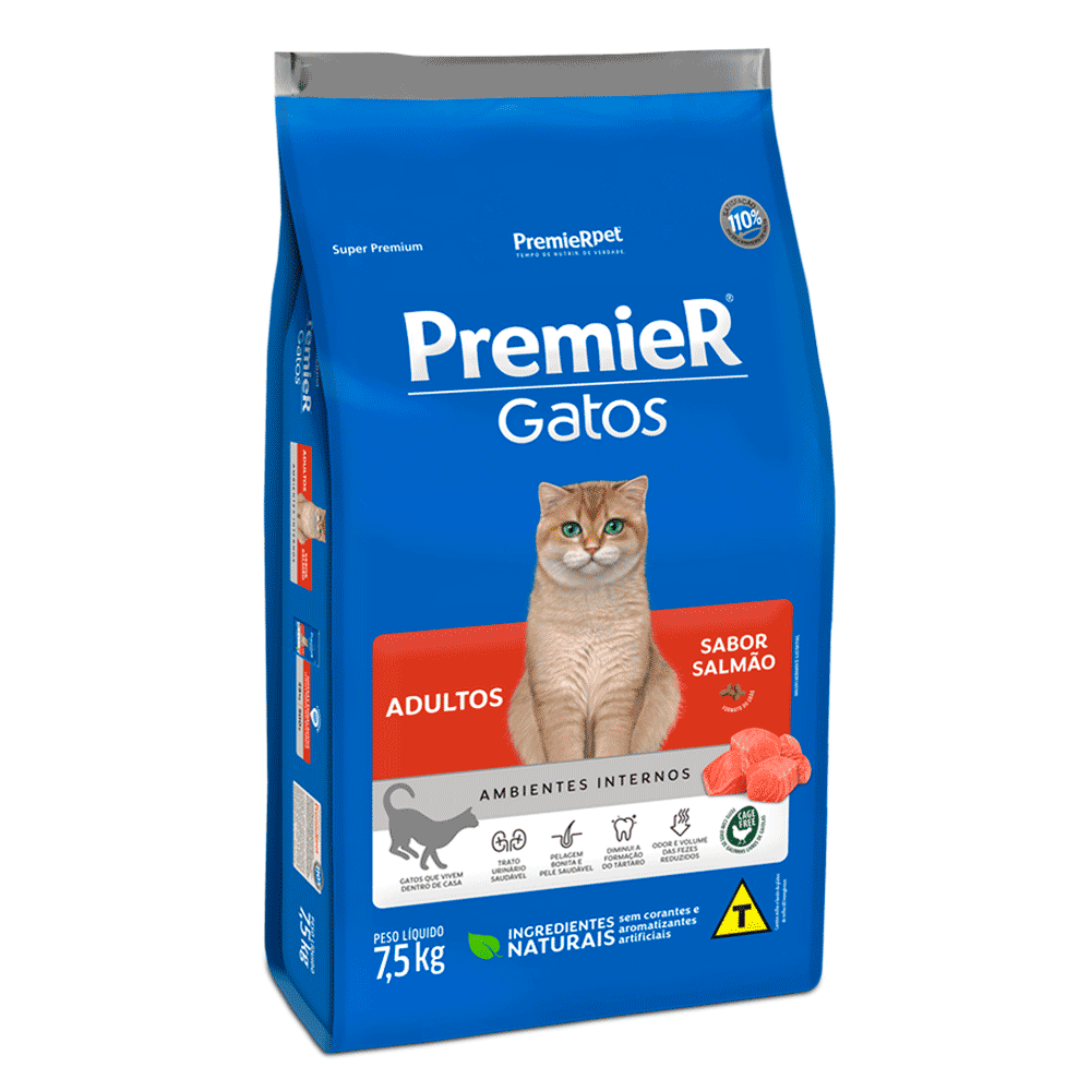 Ração Premier Ambientes Internos Gatos Adultos Salmão 7,5kg