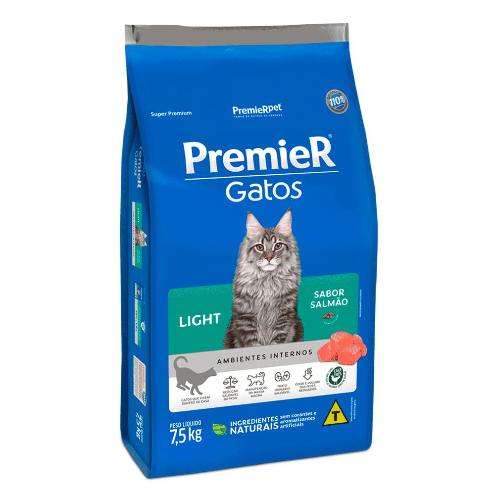Ração Premier Gatos Adultos Light Ambientes Internos 7,5 kg