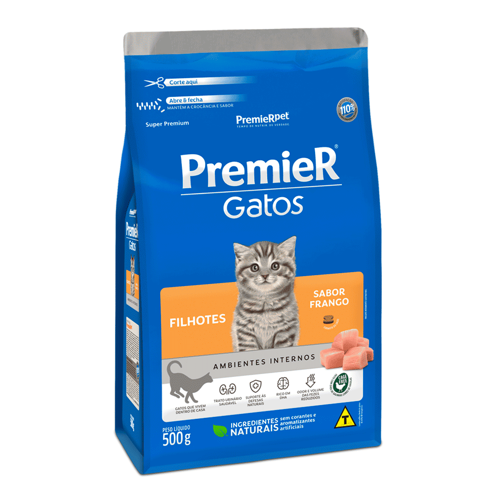 Ração Premier Gatos Filhotes Ambientes Internos Frango 500 g