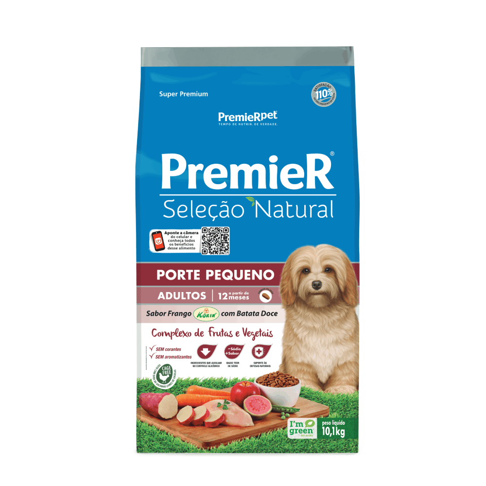 Ração Premier Seleção Natural Cães Adultos Raças Pequenas Frango com Batata Doce 10,1 kg