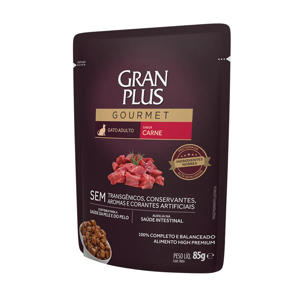 Ração Úmida GranPlus Gourmet Gatos Adultos Carne 85 g