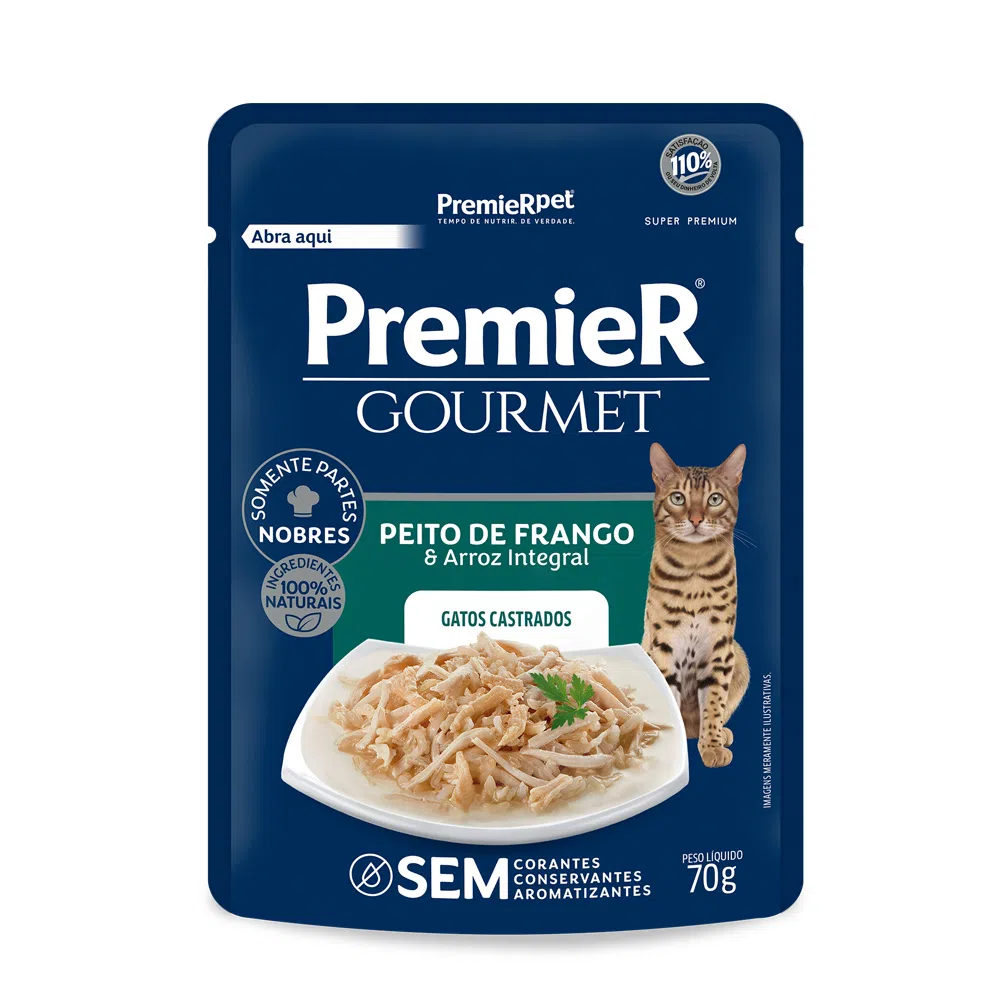 Ração Úmida Premier Gourmet Gatos Castrados Peito de Frango e Arroz Integral 70 g