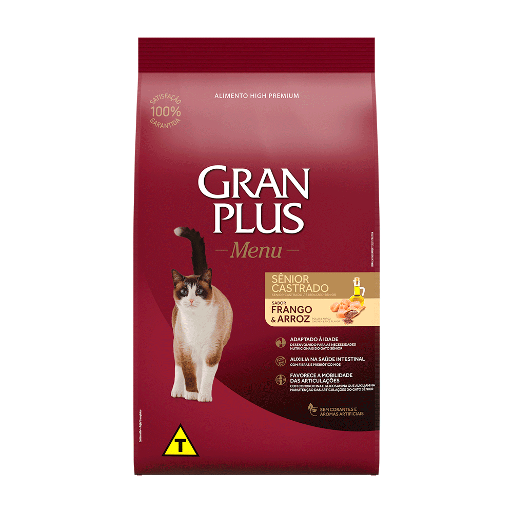 Ração GranPlus Menu Gato Sênior Castrados Frango e Arroz 10,1 kg