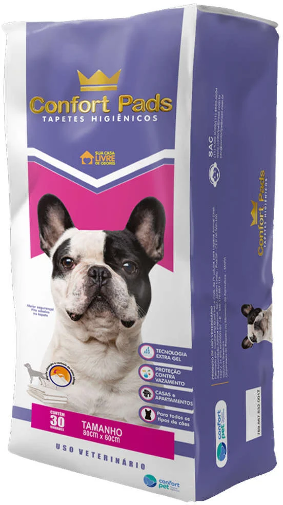 Tapetes Higiênicos Confort Pads 80 x 60 cm com 30 unidades