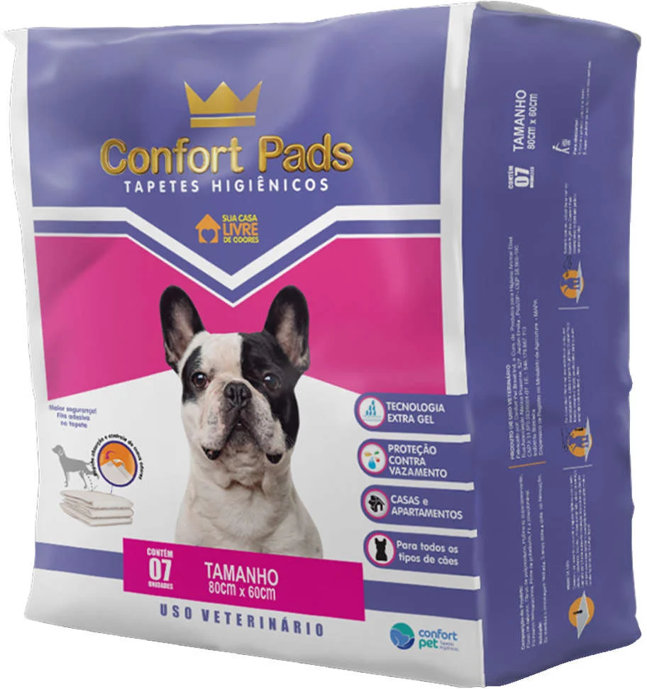 Tapetes Higiênicos Confort Pads 80 x 60 cm com 7 unidades